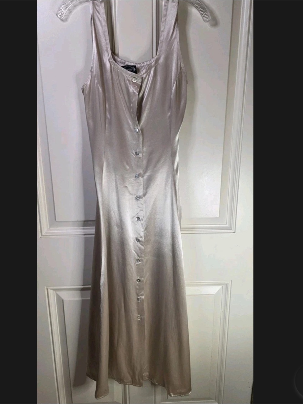 Vintage Y2K Champagne Satin Slip Dress Maxi Sleeveless, Back Tie Waist Sz Large